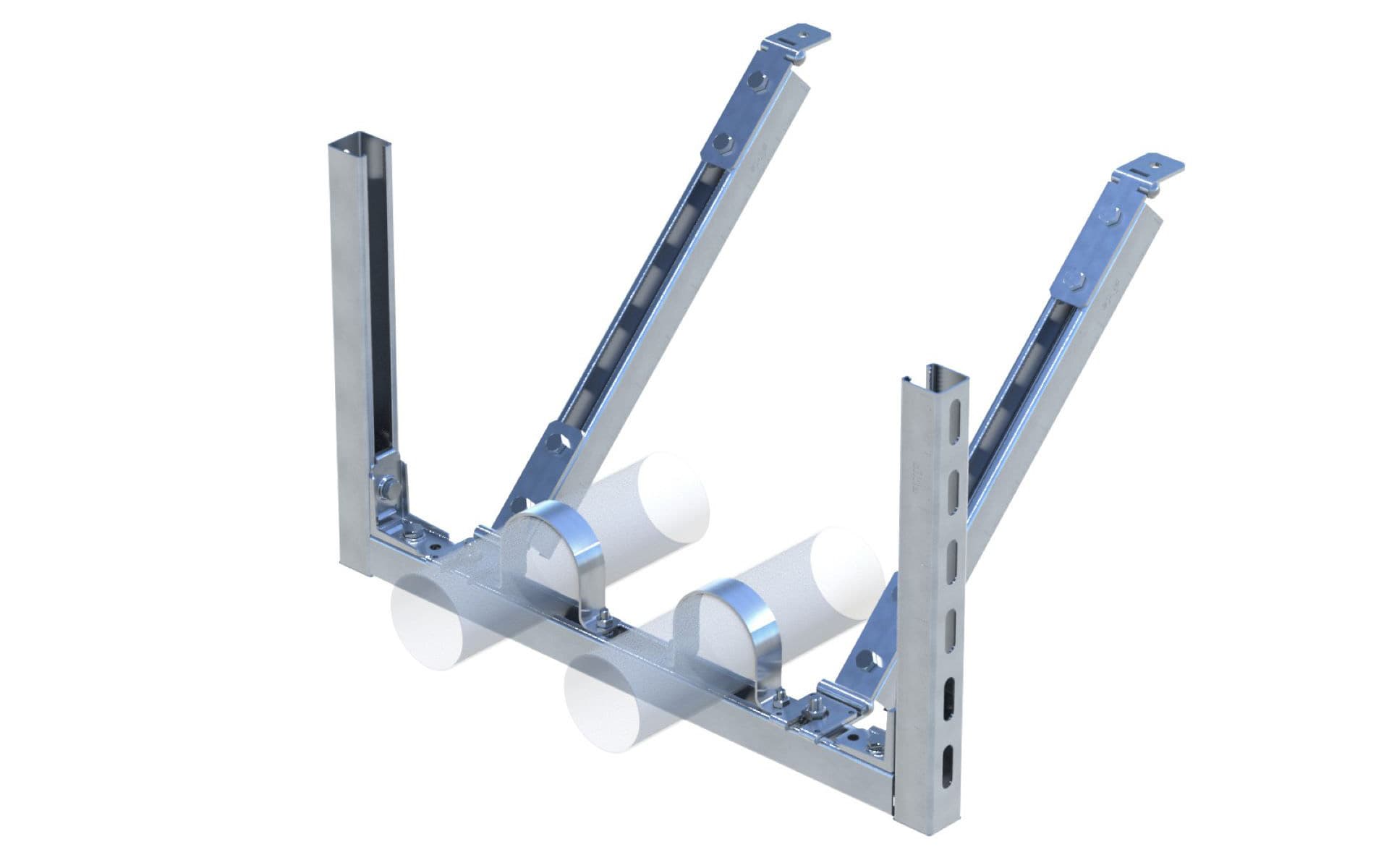 Channel construction with fixing brackets and U clamps